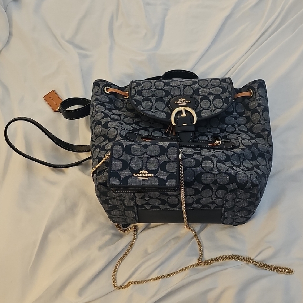 Coach Blue Backpack with Signature Monogram